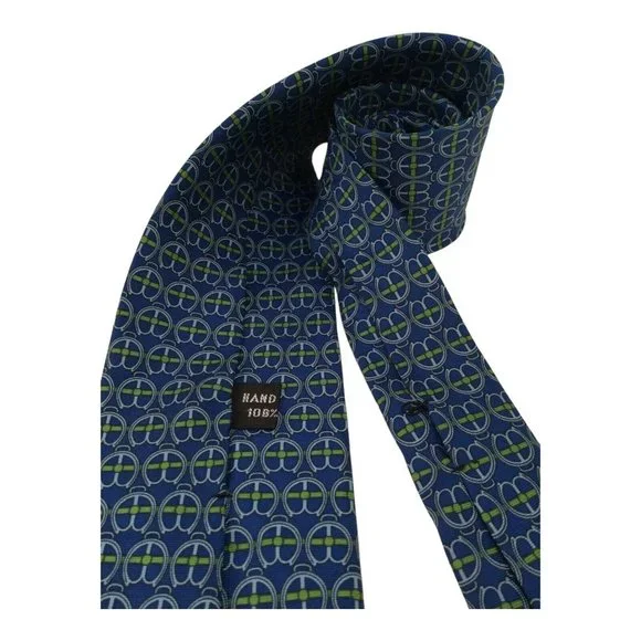 CELINE PARIS Blue Geometric Silk Tie Hand Made 56-3.1/4 EX COND